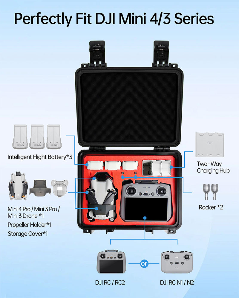 LKTOP Mini 4/3 Series Hard Case for DJI Mini 4 Pro/Mini 3 Pro/Mini 3 Drone Fly More Combo, Waterproof Carrying Case Storage Bag for DJI RC 2/RC/N1/N2 Remote Controller Accessories (13×11×5 In)