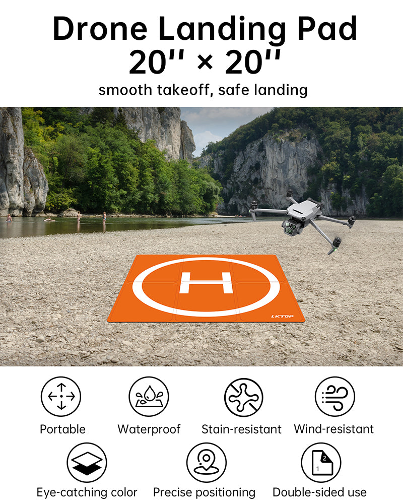 LKTOP Drone Landing Pad Weighted Foldable for DJI Drone, Double-Sided Waterproof Helipad Landing Mat, Compatibility: DJI Mavic/Air/Mini/Avata/FPV Series Accessories (20 inch/50 cm)