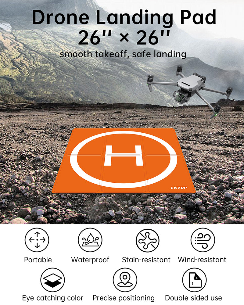 LKTOP Drone Landing Pad Weighted Foldable for DJI Drone, Double-Sided Waterproof Helipad Large Landing Mat, Compatibility: DJI Mavic/Air/Mini/Avata/FPV Series Accessories (26 inch/65 cm)