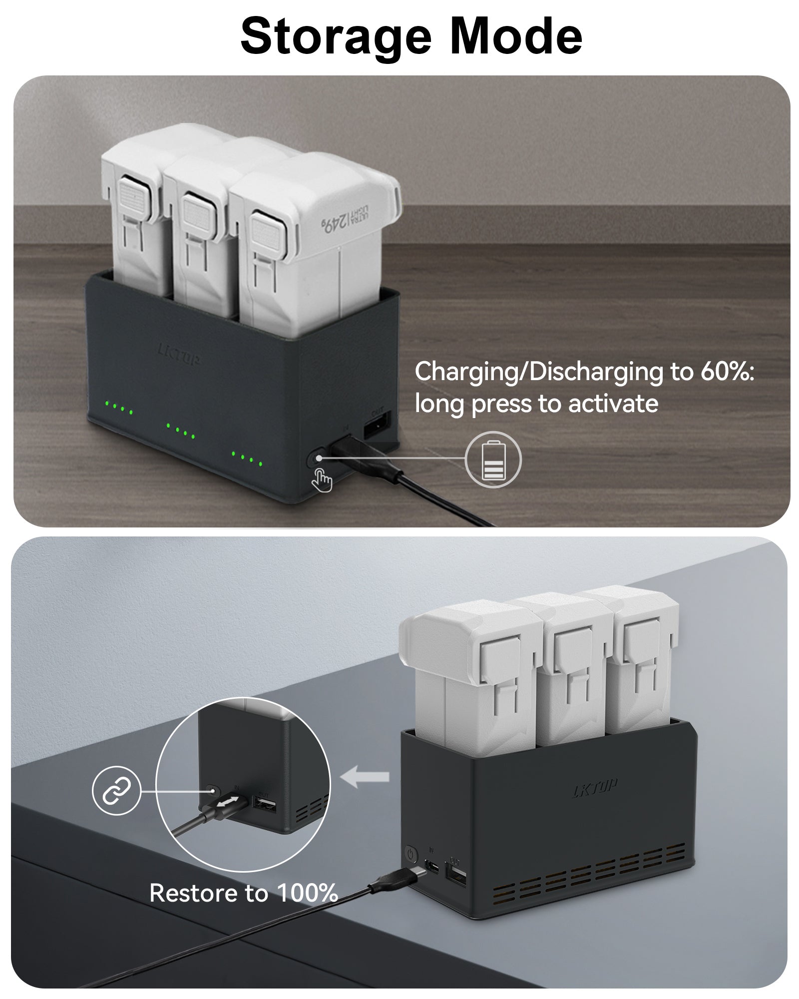 LKTOP 100W Mini 4 Pro/Mini 3 Series Battery Charging Hub