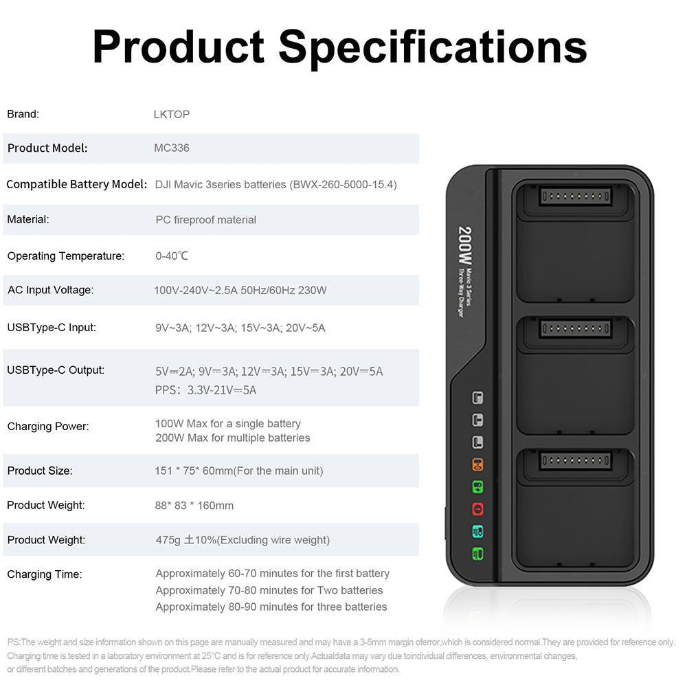 LKTOP For DJI Mavic Series 200W 3-Channel Battery Charger